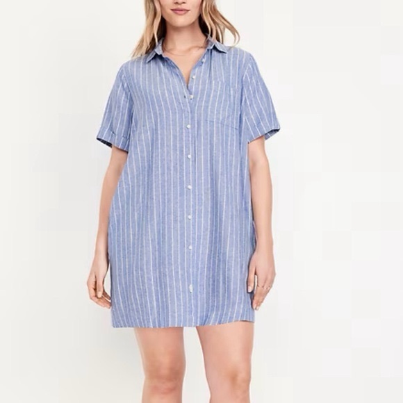 Old Navy Other - Old Navy Blue Striped linen blend dress clean girl nautical minimal button front